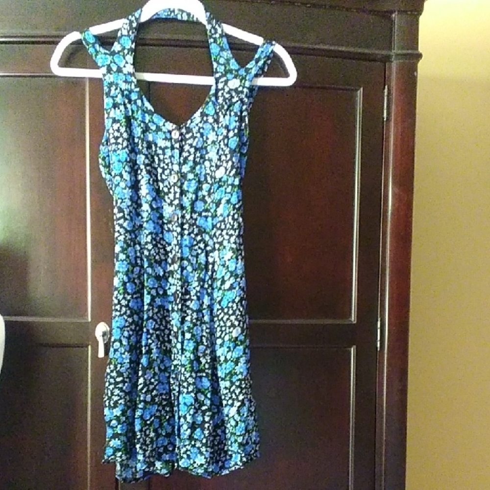 Blue and Black Halter Sundress Mini